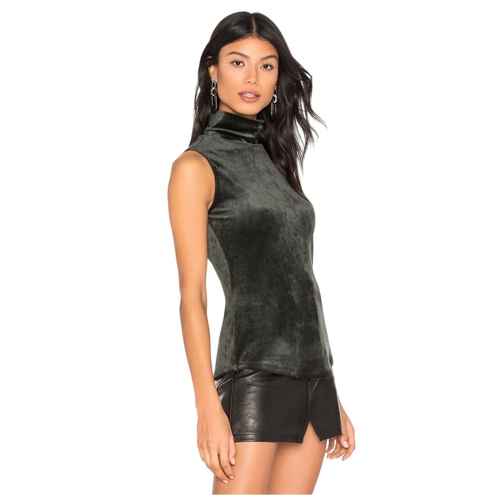 Theory Slim Turtleneck Velour Tank Dark Holly Green Small